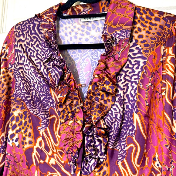 NWOT Animal Print Purple & Pink Ruffle Top Size 4 - Picture 3 of 5